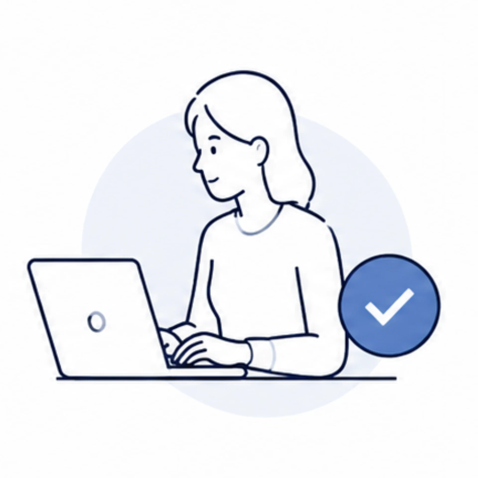 Kvindelig person arbejder på laptop, symboliserer proces og administration.