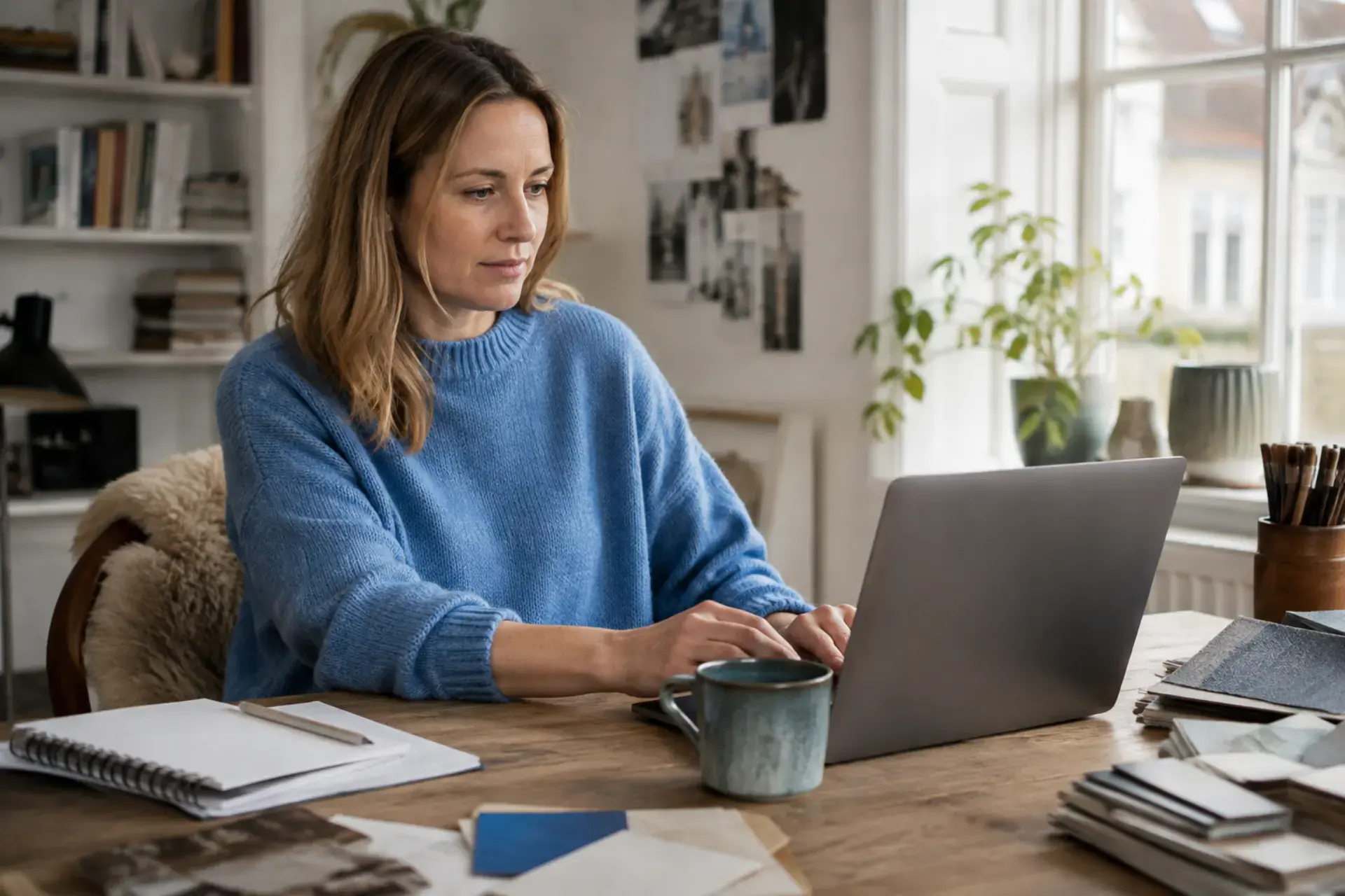 Kvinde arbejder på laptop om finansiel planlægning for private pensioner.